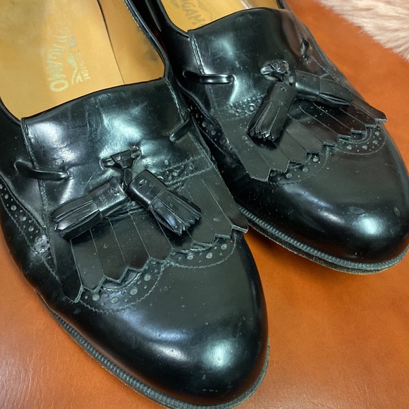 Salvatore Ferragamo oxfords black leather kiltie toe 11.5D vintage main image 8